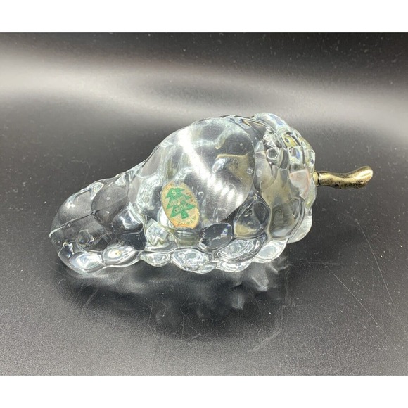 Vtg Hand Made Crystal Grape Cluster Paper Weight Applied Brass Leaf & Stem 5” - Picture 5 of 6